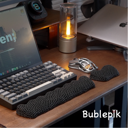 Bublepik Wrist Rest Kit for Keyboard and Mouse - Sleek Black Wave